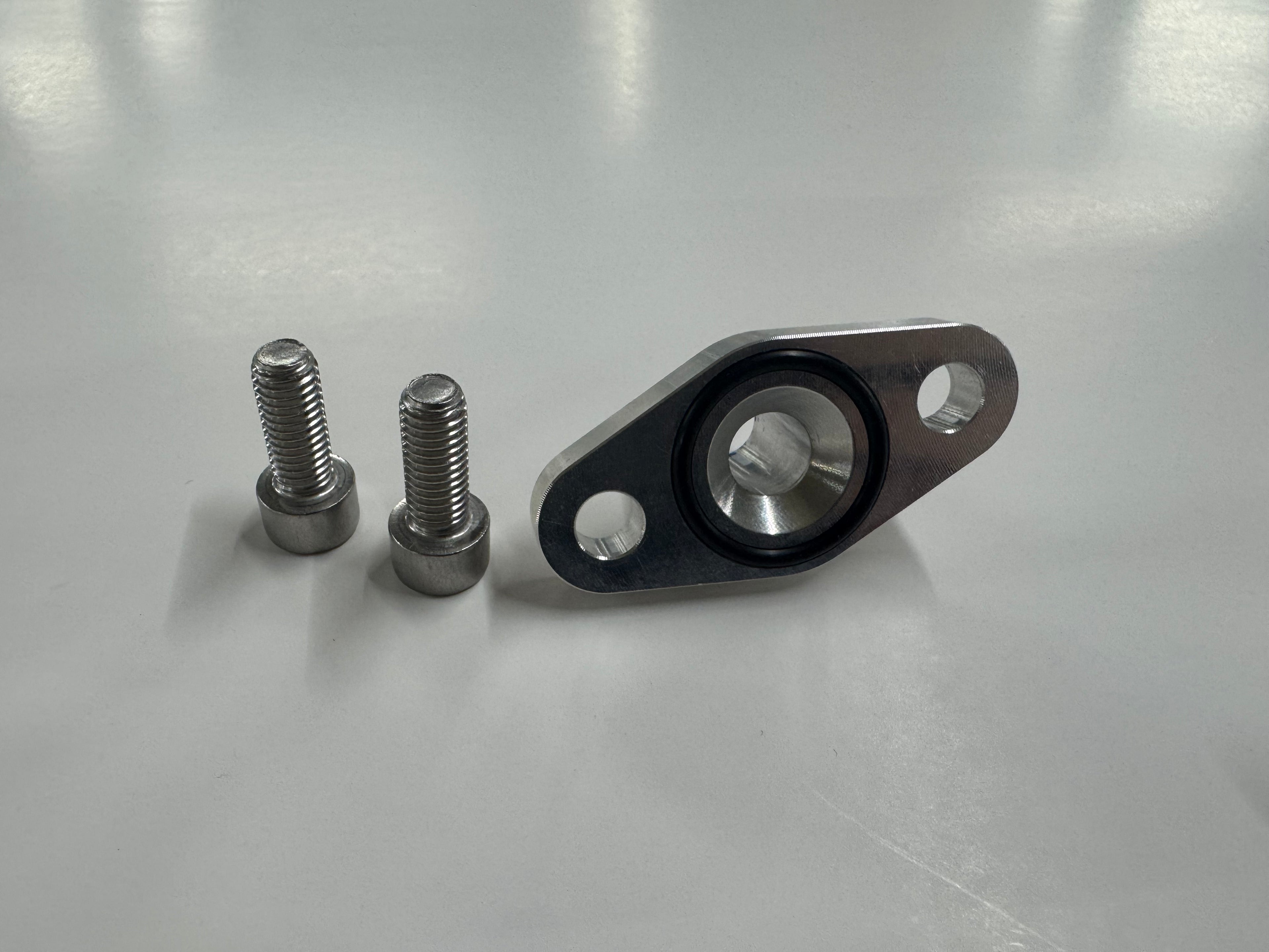 J&M Billet RB26 Rear turbo drain adapter fitting.